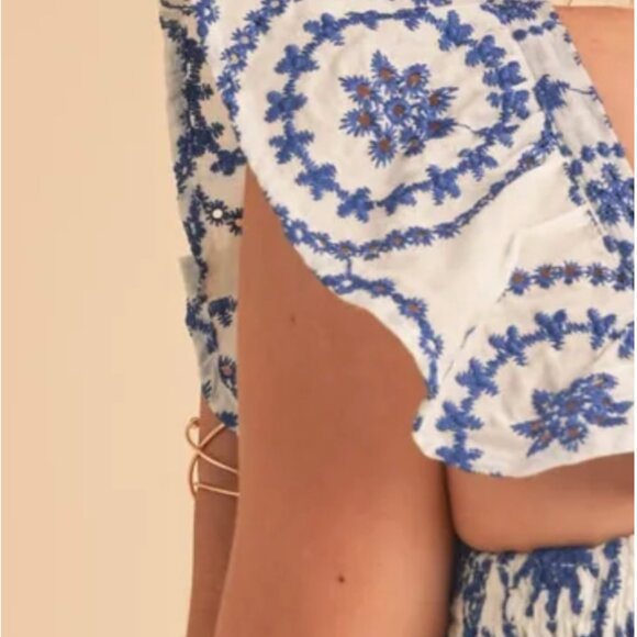 Blue and white embroidered midi dress - Picture 7 of 8
